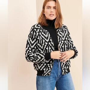 Anthropologie Saltwater Luxe Crossfire Bomber Jacket black and white size large